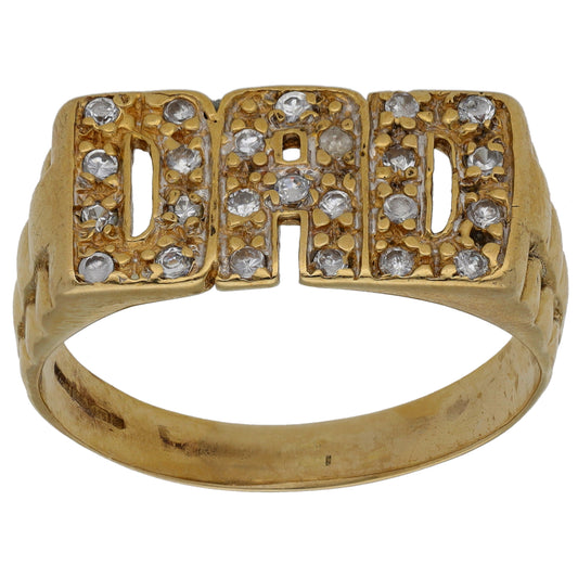 9ct Gold Cubic Zirconia Dad Ring Size Y