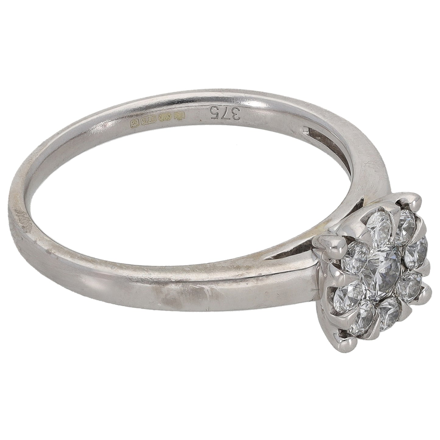 9ct White Gold Diamond Cluster Ring Size N