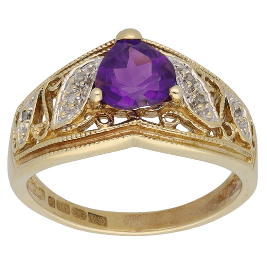 9ct Gold 0.03ct Diamond & Amethyst Dress/Cocktail Ring Size L