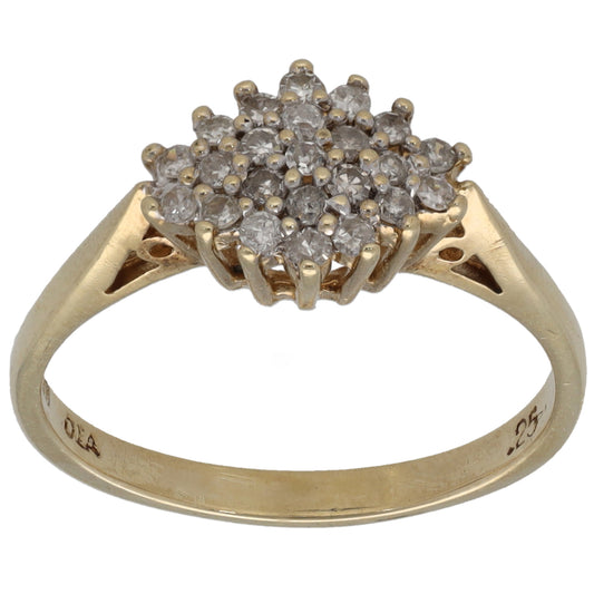 9ct Gold 0.25ct Diamond Cluster Ring Size M