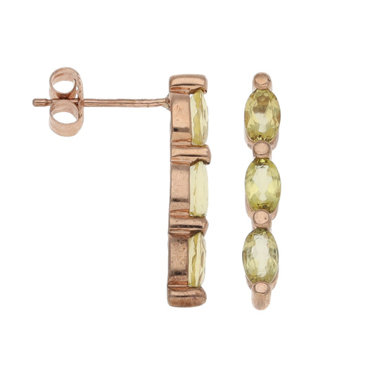 9ct Gold Citrine Three Stone Earrings