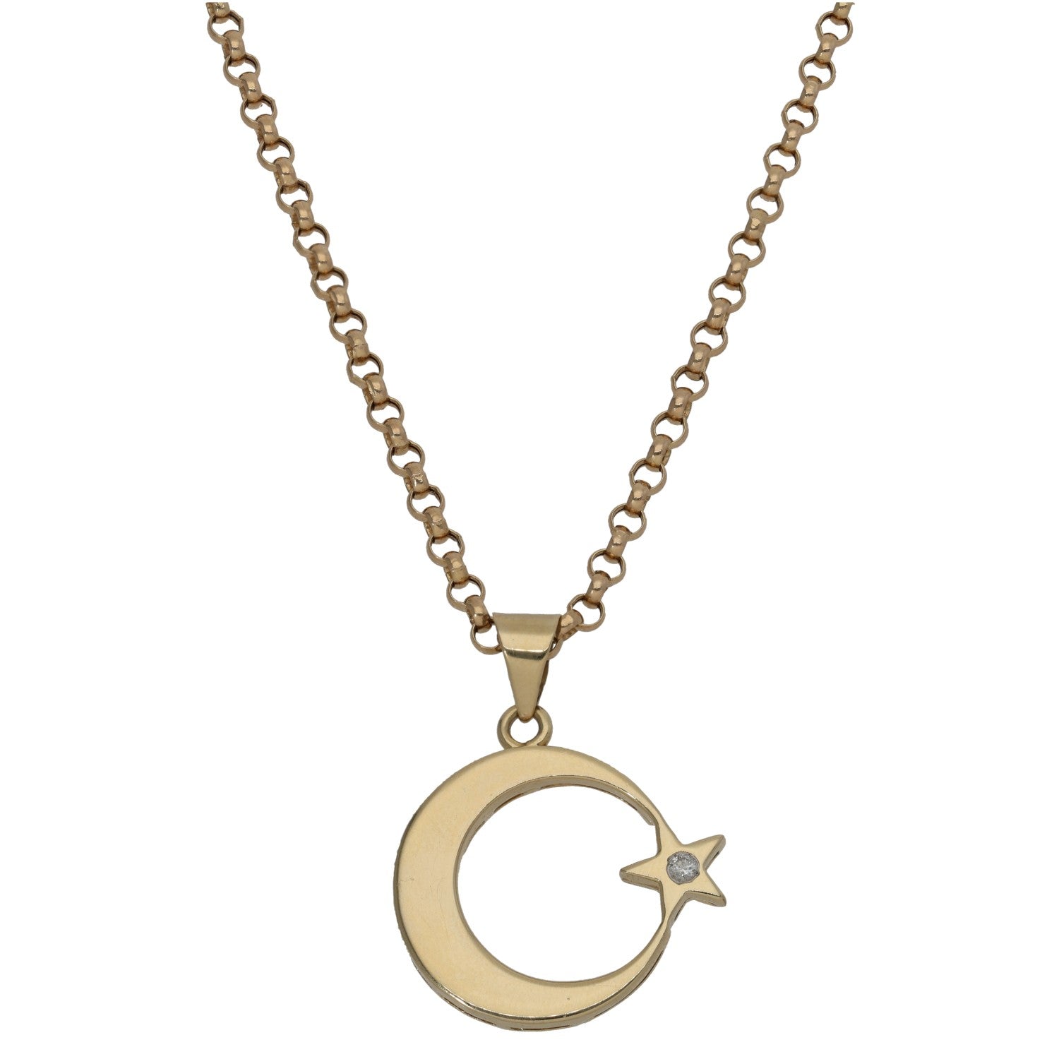 Gold-tone chain necklace with crescent moon and star pendant