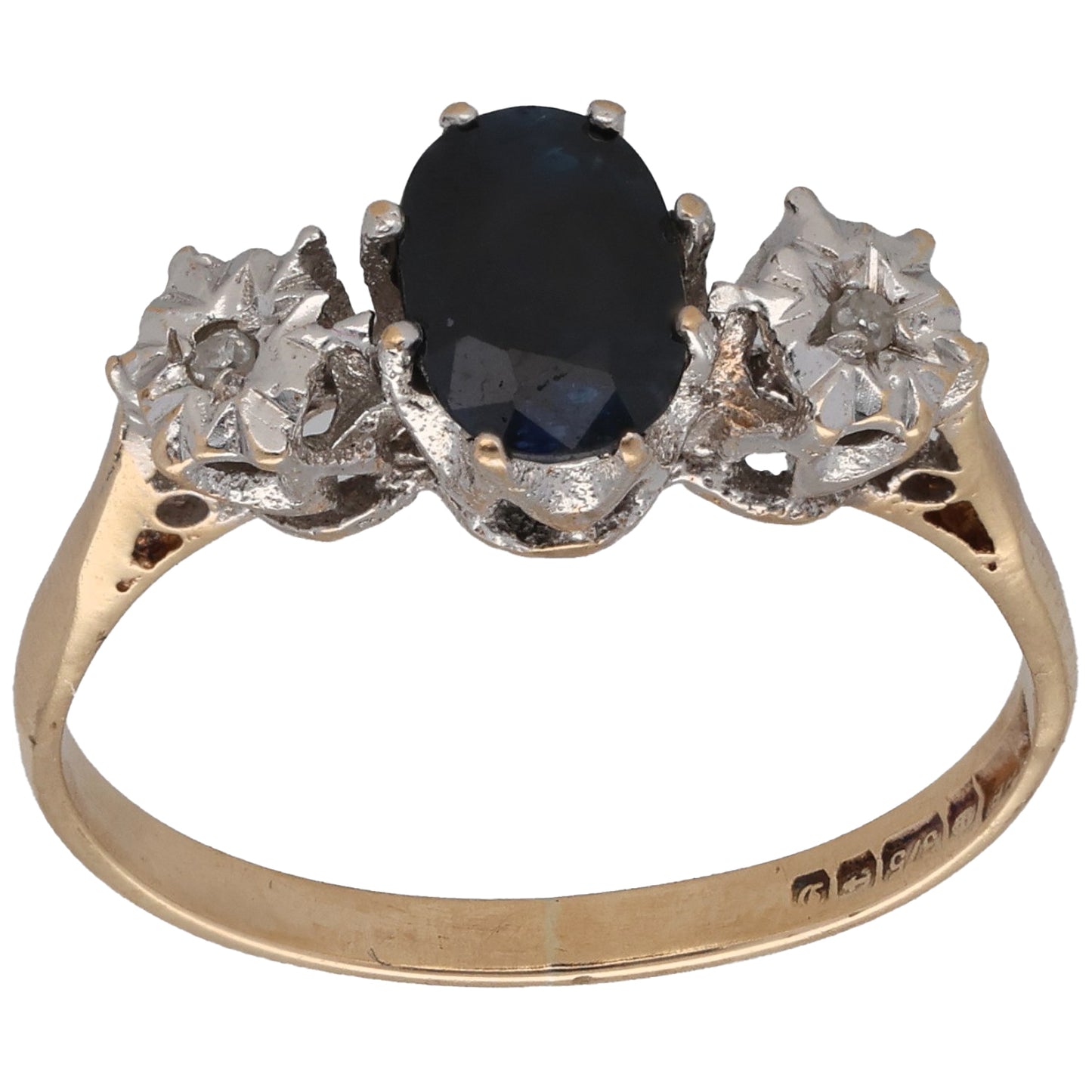 9ct Gold Sapphire & 0.01ct Diamond Trilogy Ring Size O