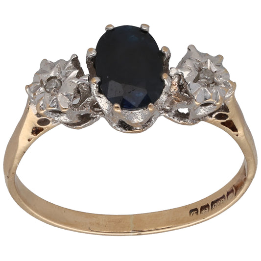 9ct Gold Sapphire & 0.01ct Diamond Trilogy Ring Size O