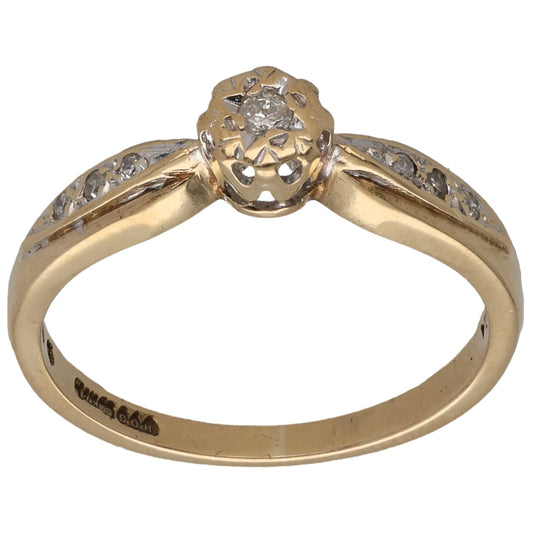 9ct Gold 0.06ct Diamond Solitaire Ring With Accent Stones Size K