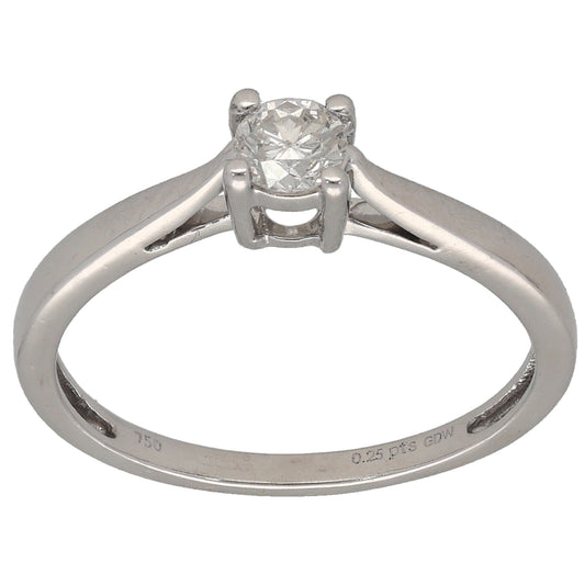 18ct White Gold 0.25ct Diamond Solitaire Ring Size O