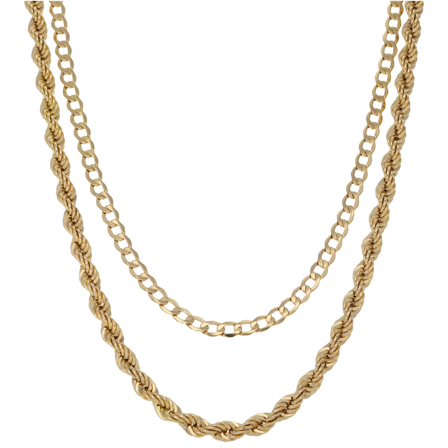 New 9ct Gold Rope & Curb Layered Chain 20"