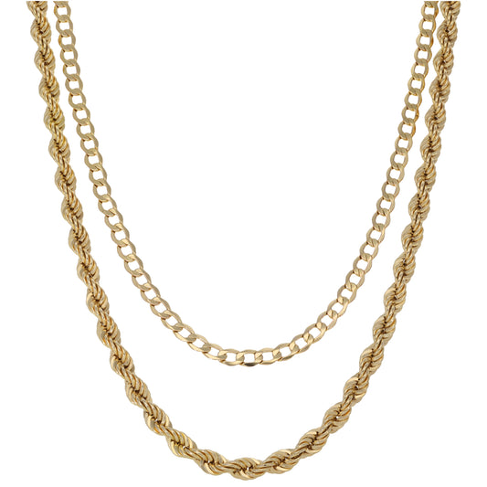 New 9ct Gold Rope & Curb Layered Chain 20"