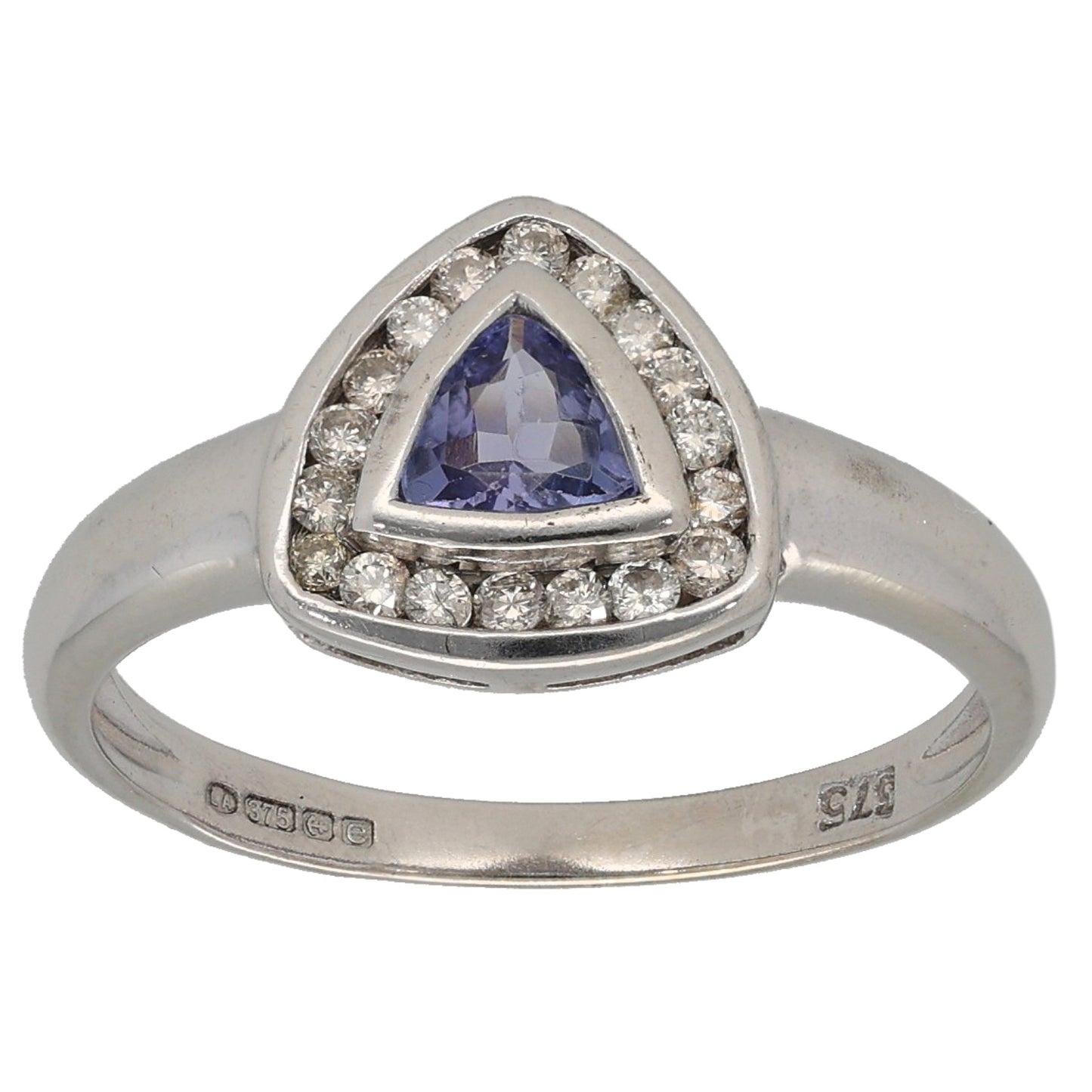 9ct White Gold Tanzanite & 0.17ct Diamond Dress/Cocktail Ring Size M