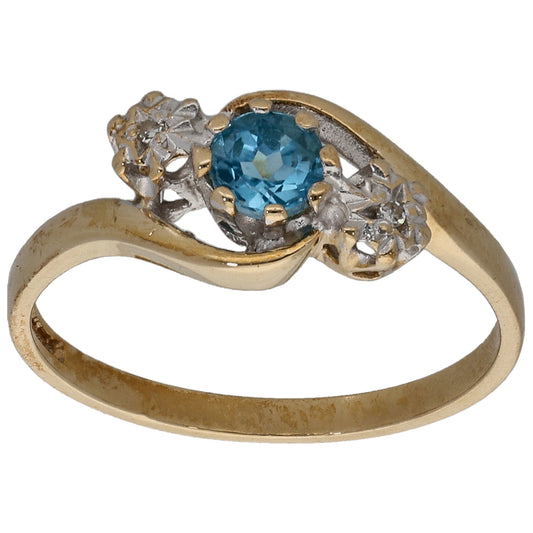 9ct Gold 0.01ct Diamond & Topaz Trilogy Ring Size M
