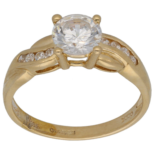 14ct Gold Cubic Zirconia Single Stone Ring With Accents Size M