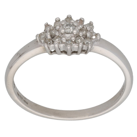 9ct White Gold 0.15ct Diamond Cluster Ring Size K