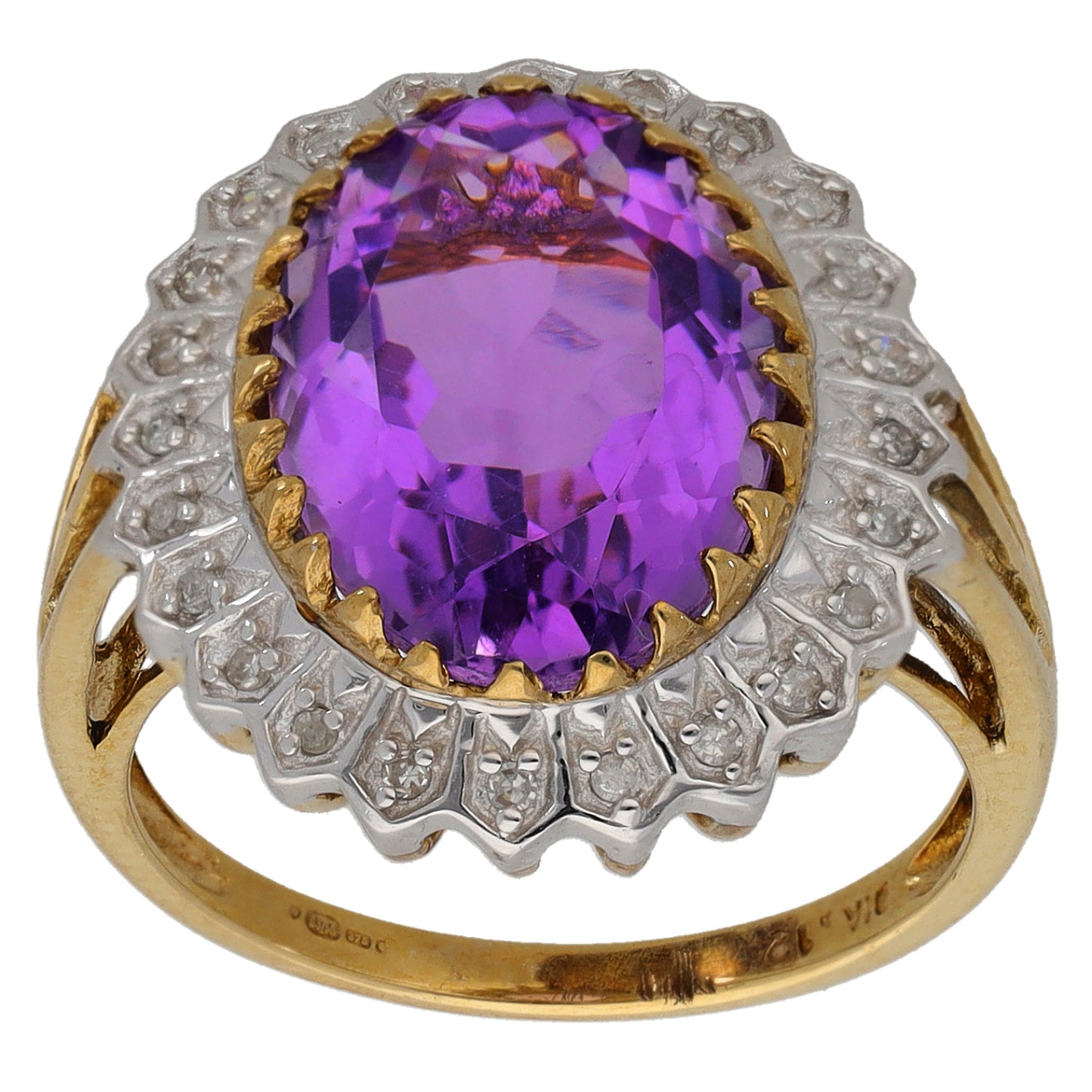 9ct Gold Amethyst & 0.12ct Round Diamond Dress/Cocktail Ring Size N