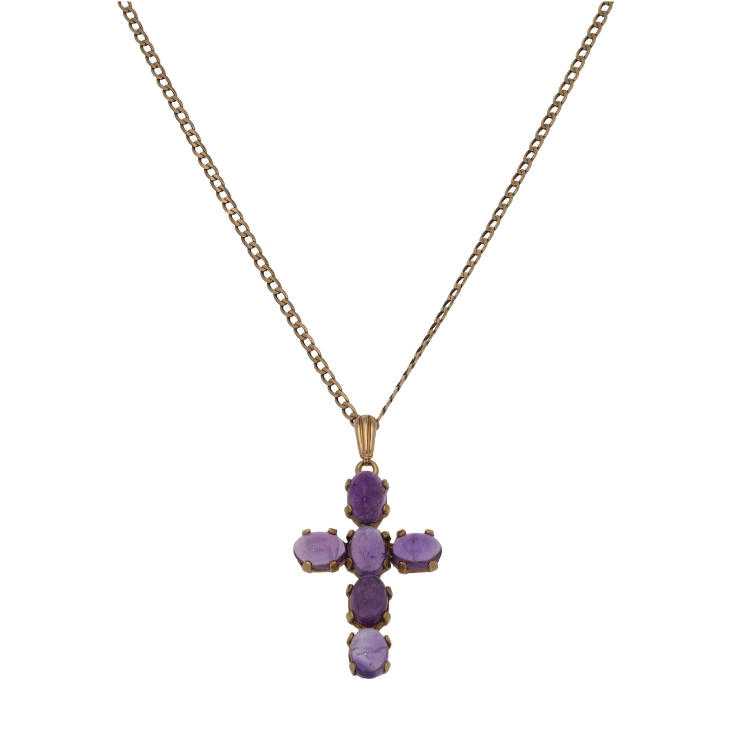 9ct Gold Amethyst Cross Pendant With Chain