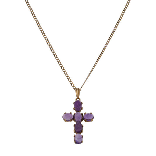 9ct Gold Amethyst Cross Pendant With Chain