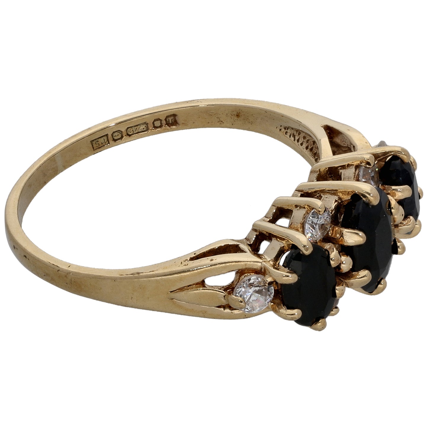 9ct Gold Sapphire & Cubic Zirconia Dress/Cocktail Ring Size L