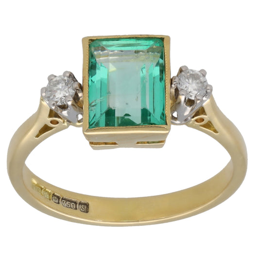 18ct Gold Emerald & 0.10ct Diamond Trilogy Ring Size K