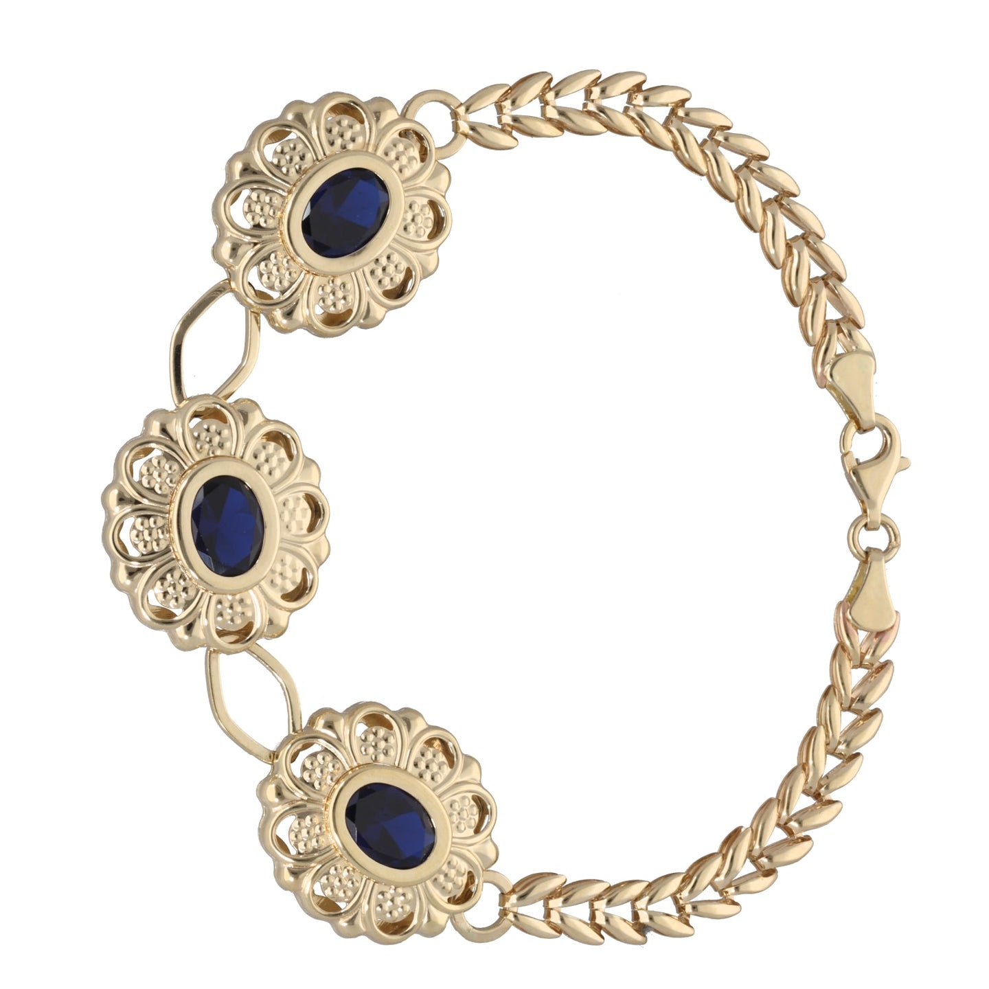 New 14ct Gold Blue CZ Flower Bracelet