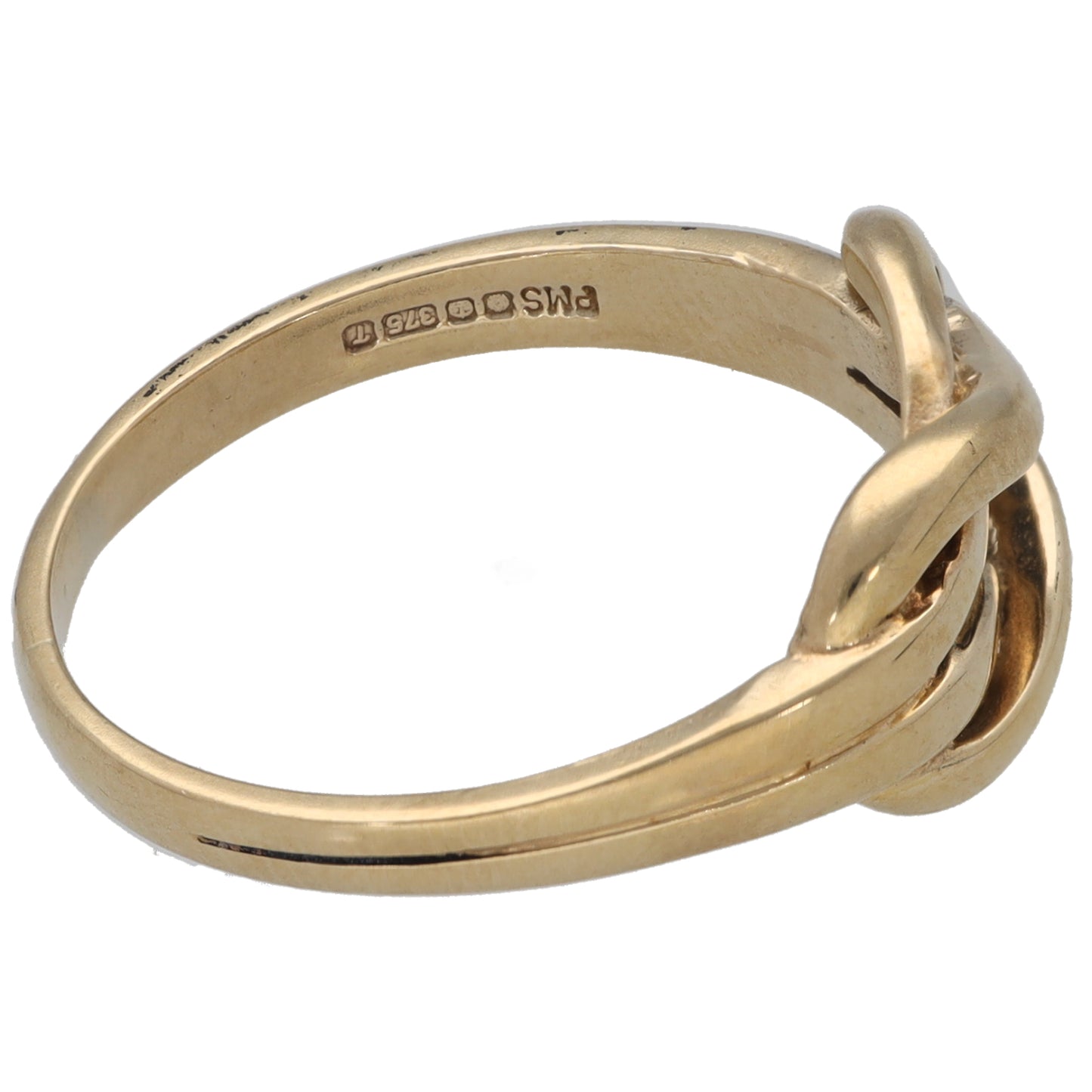 9ct gold knot ring, inner band stamped, polished twisted loop style