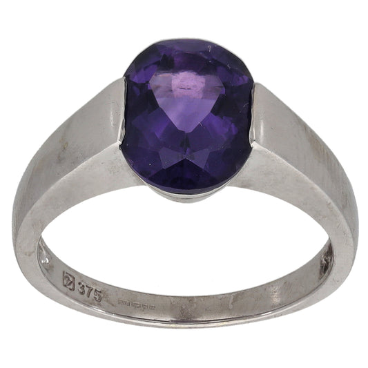 9ct White Gold Iolite Single Stone Ring Size M