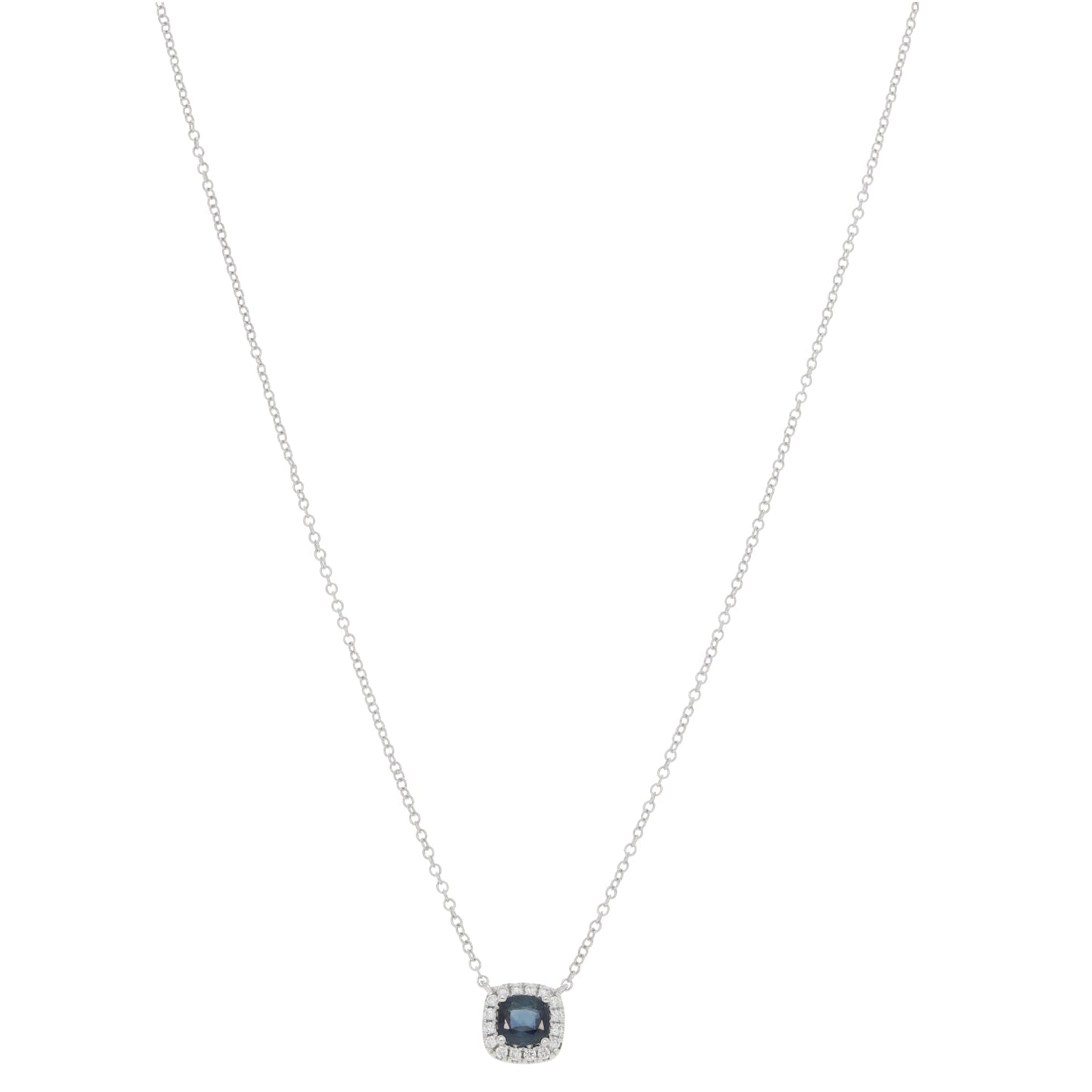 New 9ct White Gold Diamond & Sapphire Halo Pendant With Chain