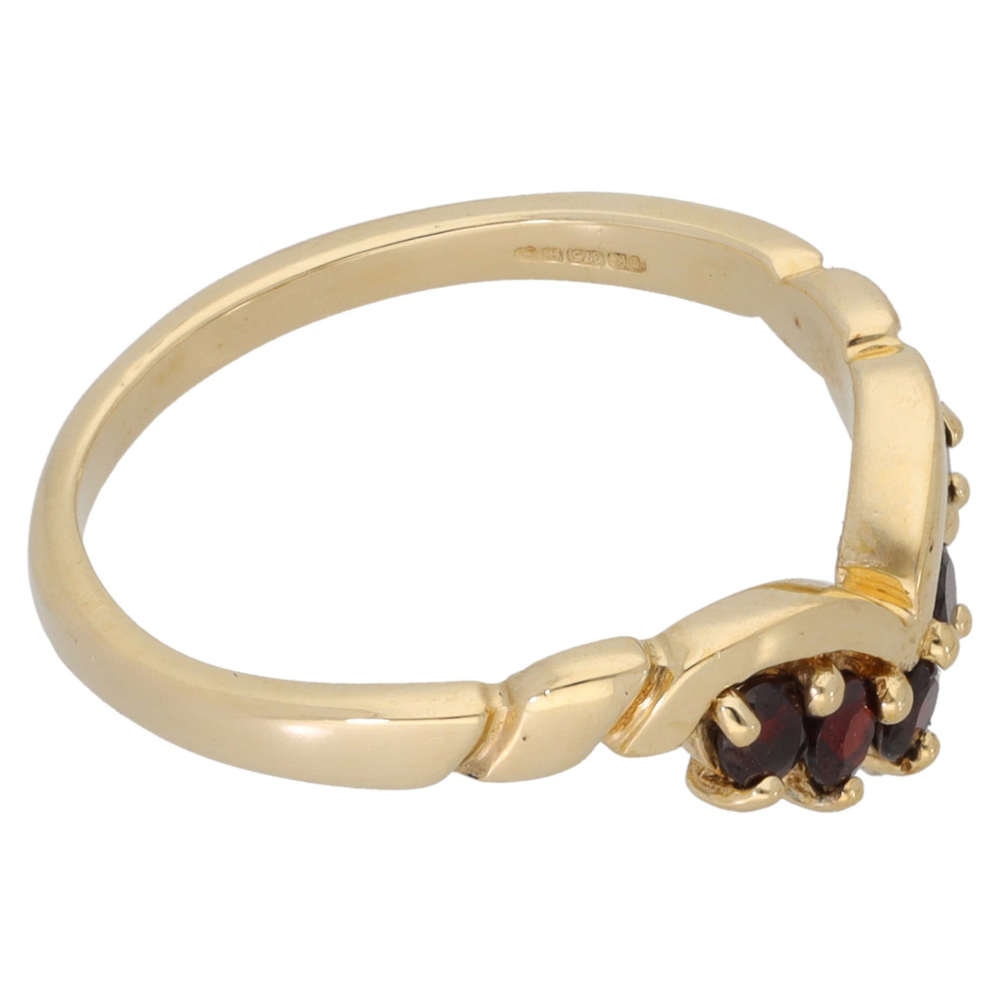 9ct Gold Garnet Wishbone Ring Size N