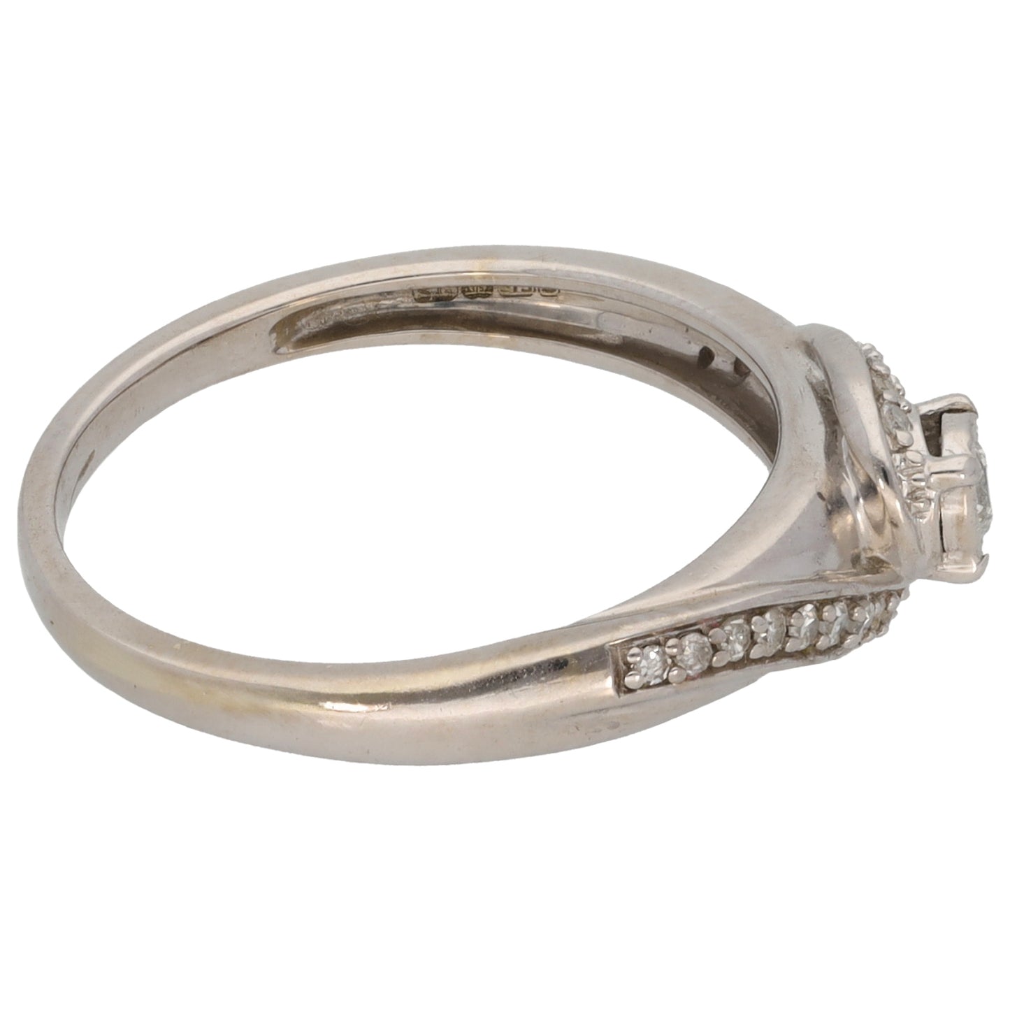 9ct White Gold 0.17ct Diamond Solitaire Ring With Accent Stones Size L