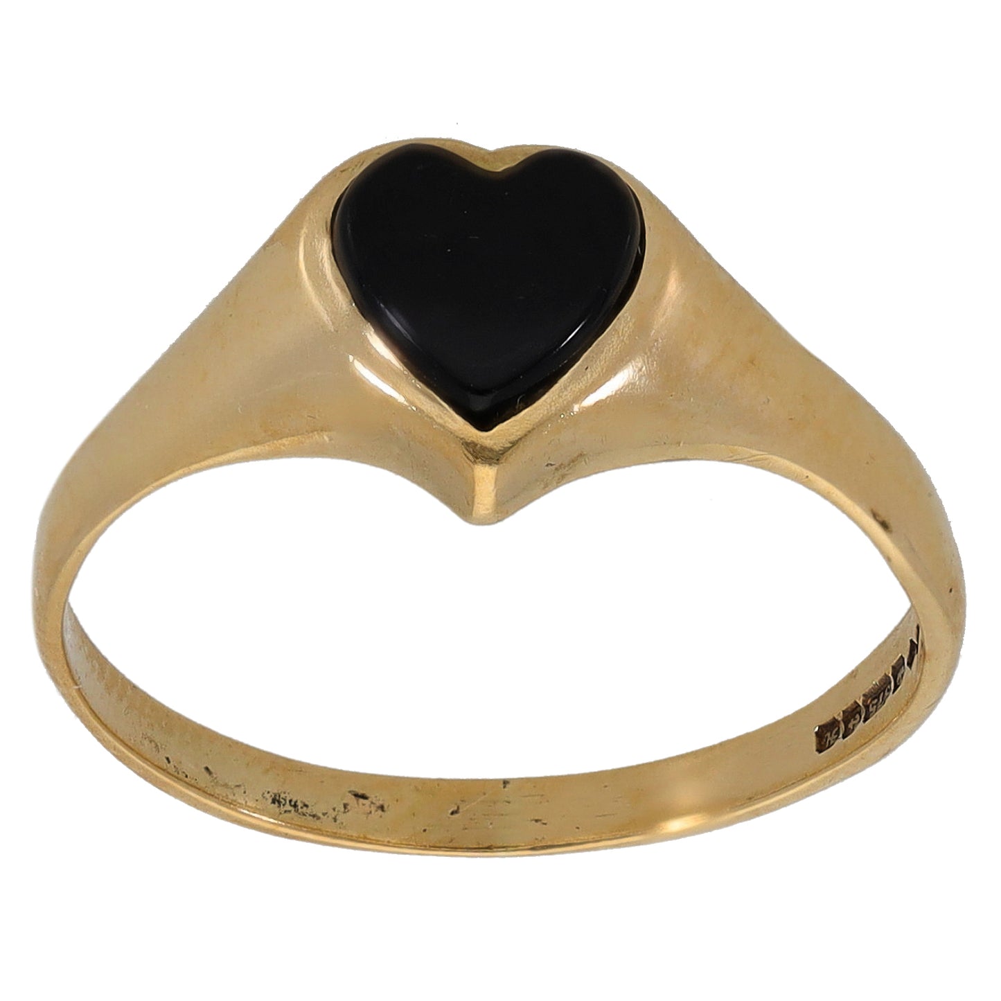 9ct gold signet ring featuring a black onyx heart stone