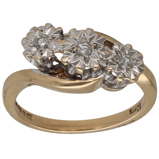 9ct Gold 0.10ct Diamond Trilogy Ring Size K