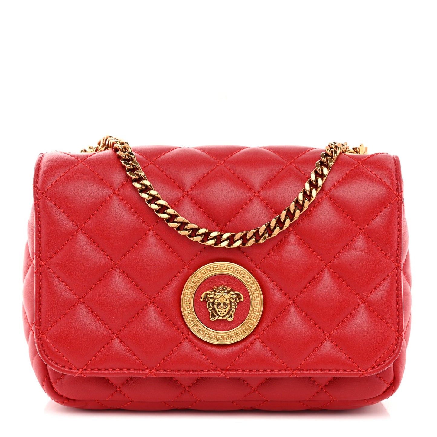Versace La Medusa Quilted Chain Nappa Leather Bag - Red