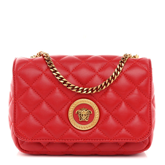 Versace La Medusa Quilted Chain Nappa Leather Bag - Red