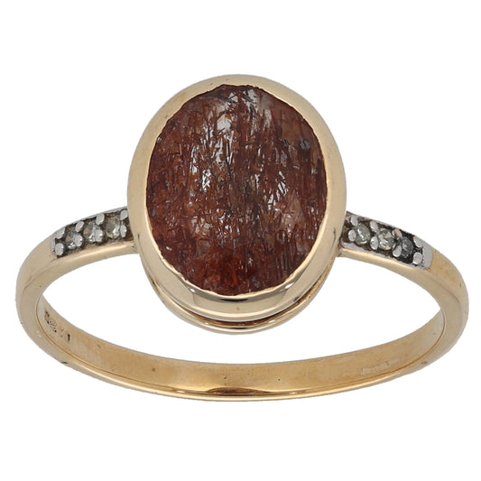 9ct Gold 0.12ct Diamond & Quartz Single Stone Ring with Accent Stones Size N