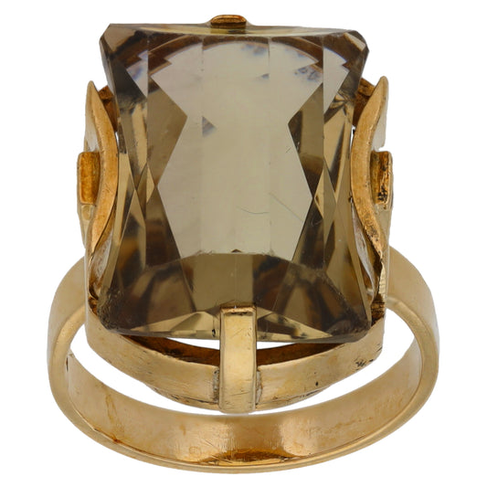 9ct Gold Smoky Quartz Single Stone Ring Size L