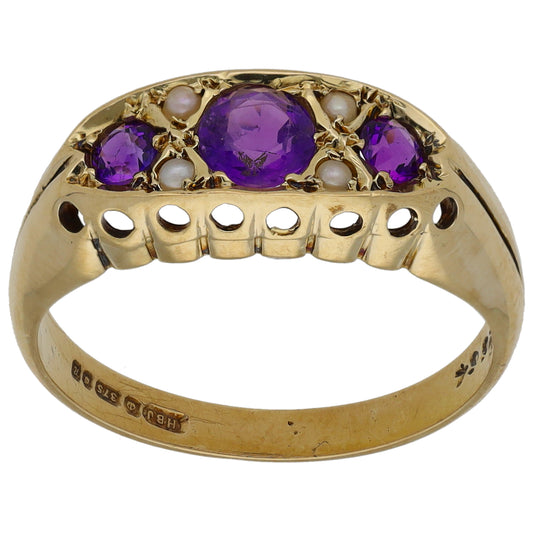 9ct Gold Amethyst & Cultured Pearl Dress/Cocktail Ring Size O