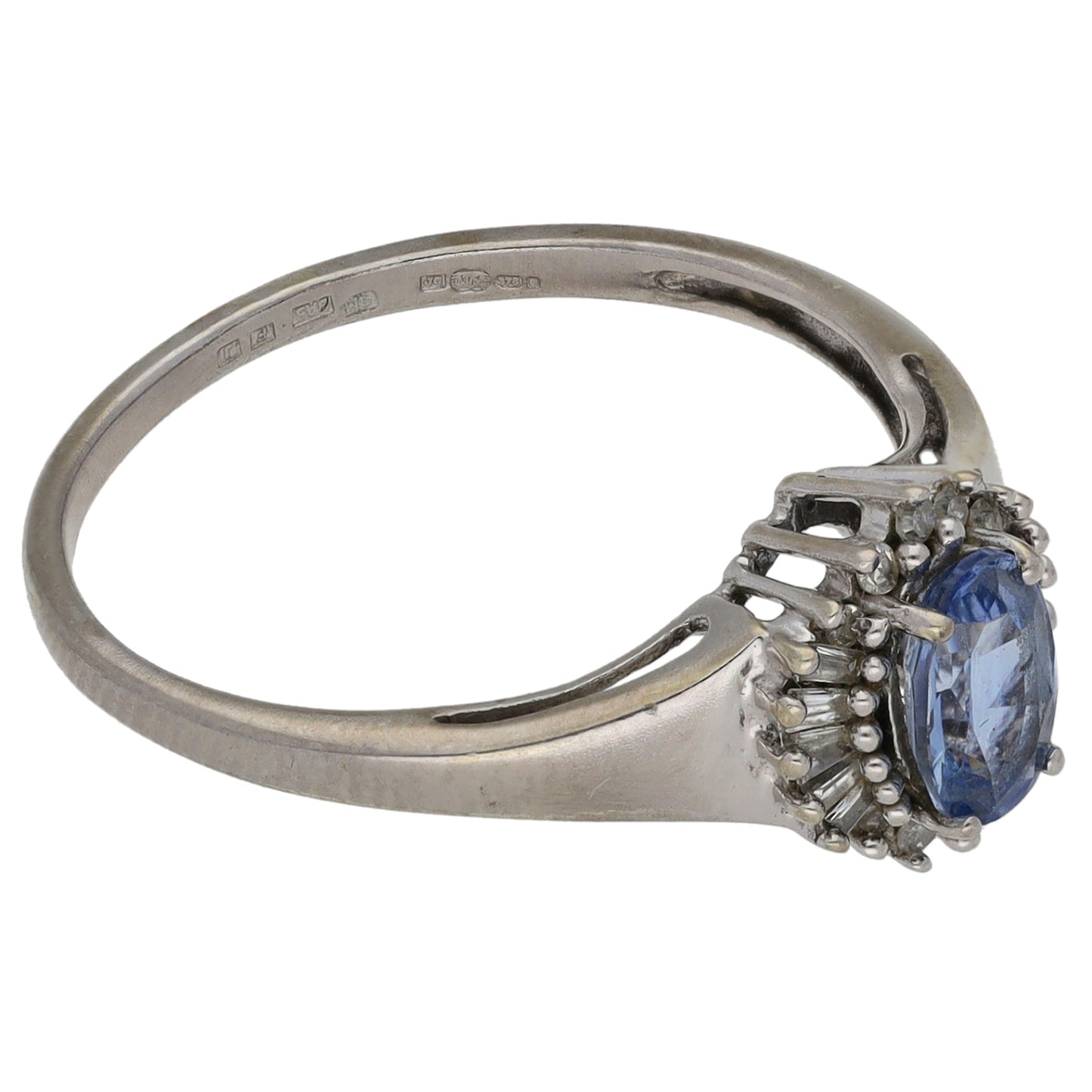 9ct White Gold Sapphire & 0.15ct Diamond Dress/Cocktail Ring Size O