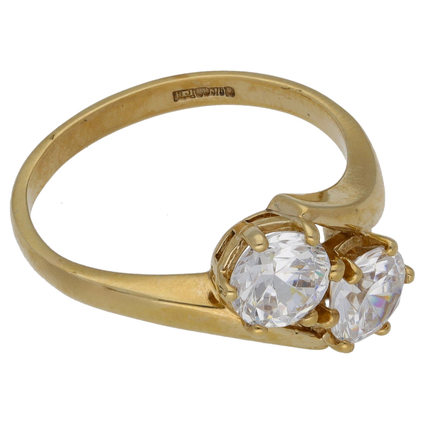 9ct Gold Cubic Zirconia Two Stone Ring Size P