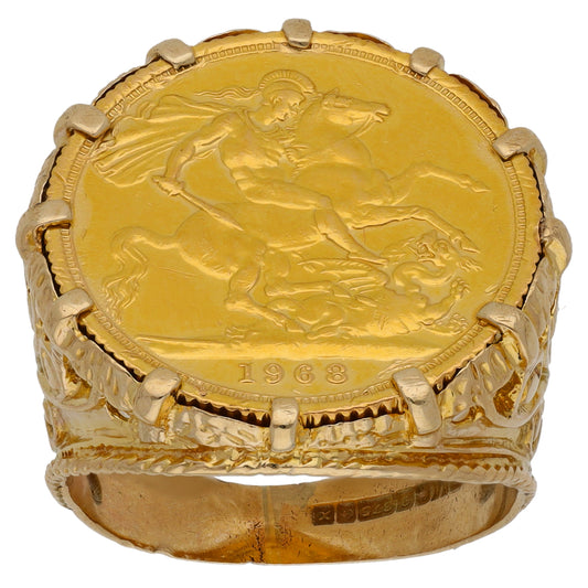 9ct Gold Full Sovereign Coin Ring Size R