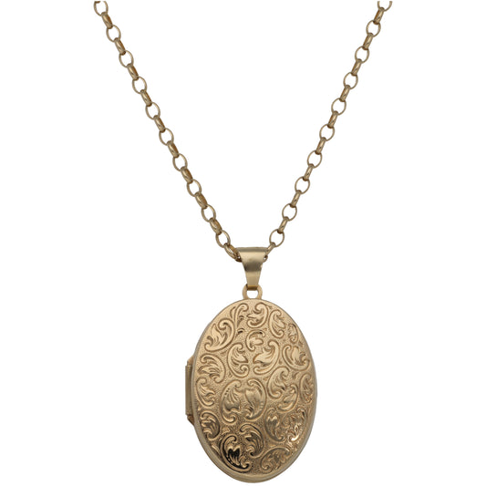 9ct Gold Patterned Locket Pendant With Chain