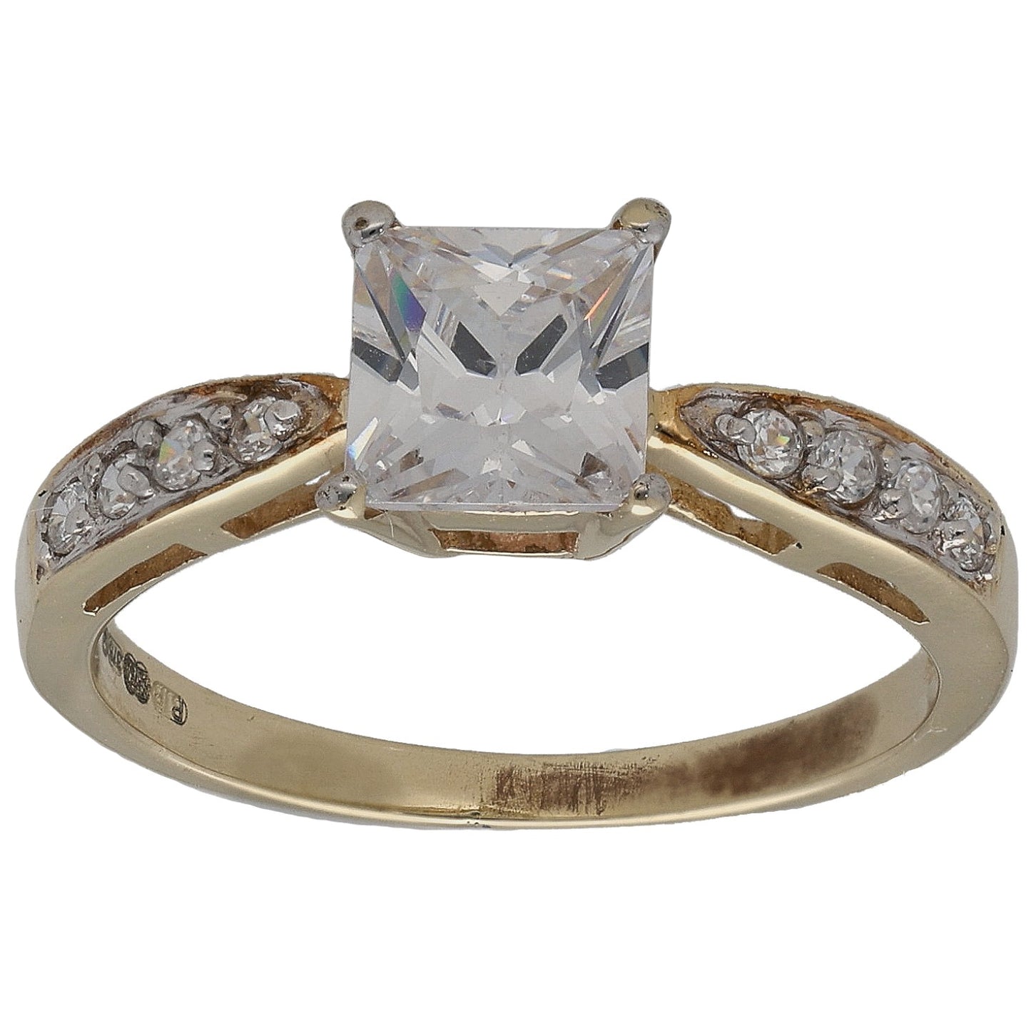 9ct Gold Cubic Zirconia Single Stone Ring With Accents Size N