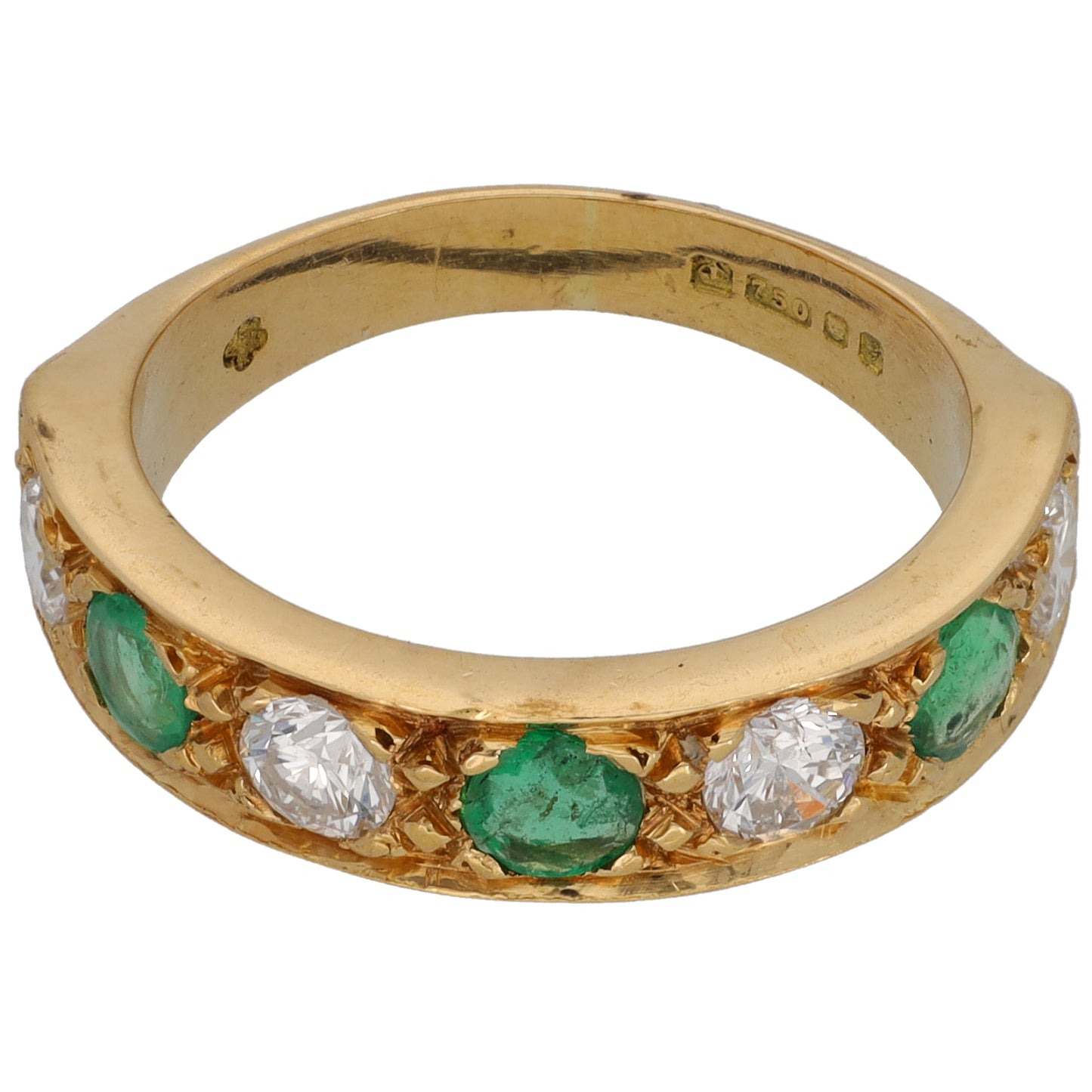 18ct Gold 0.15ct Diamond & Emerald Half Eternity Ring Size M