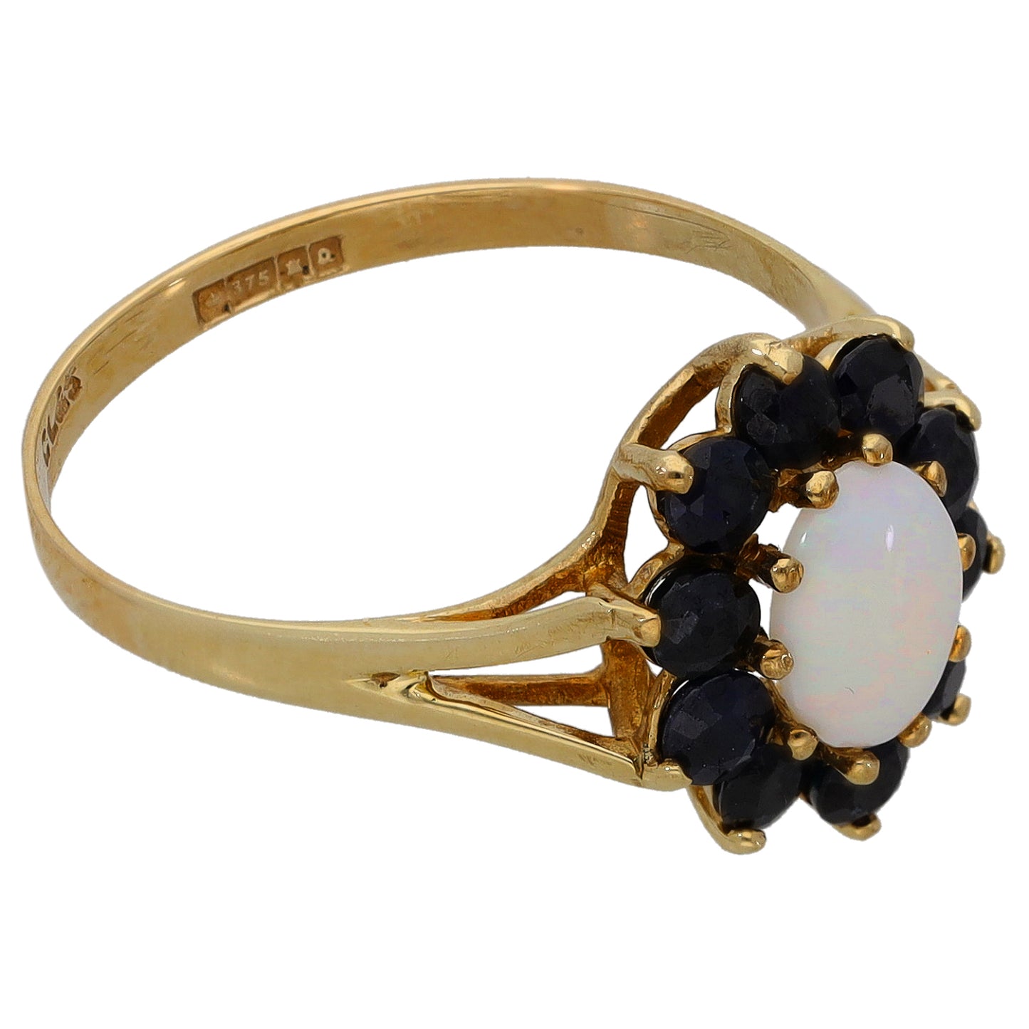 9ct Gold Opal & Sapphire Dress/Cocktail Ring Size P