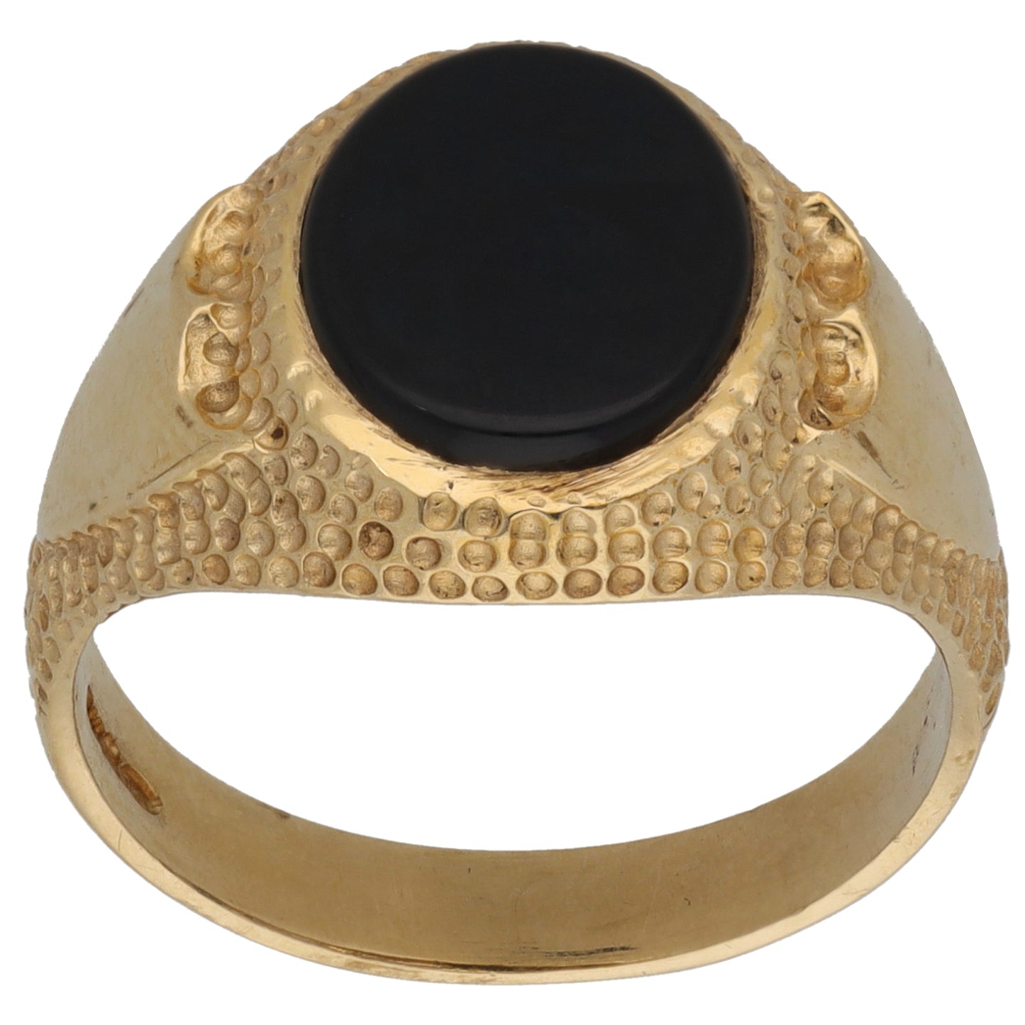 9ct Gold Onyx Patterned Single Stone Signet Ring Size R