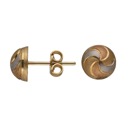 18ct Tri-Colour Gold Stud Earrings