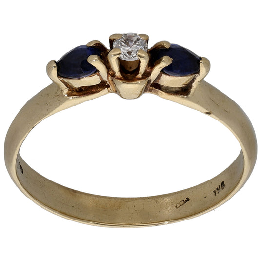 9ct Gold Sapphire & Cubic Zirconia Three Stone Ring Size P