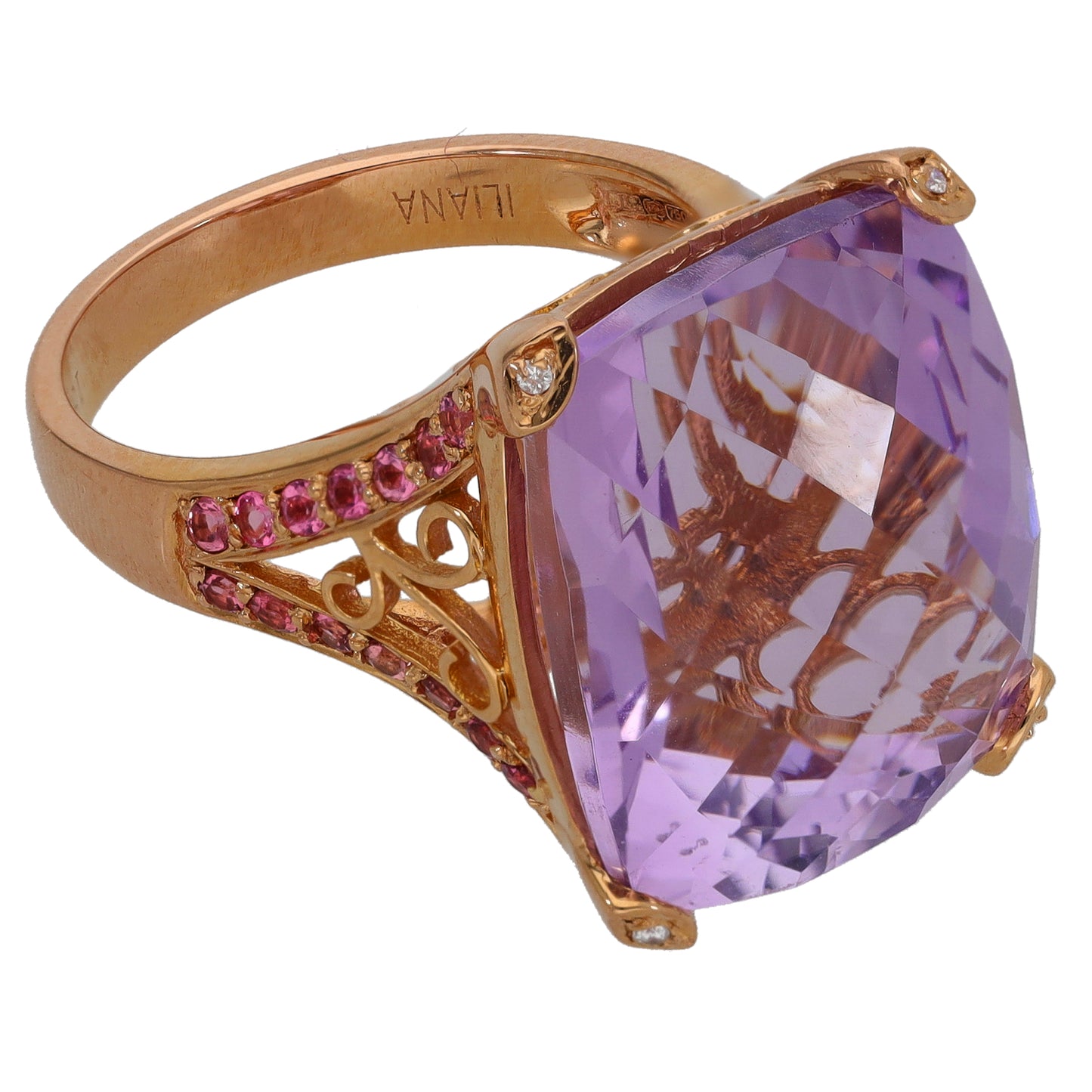 18ct Gold Amethyst, Tourmaline & 0.02ct Diamond Dress/Cocktail Ring Size O