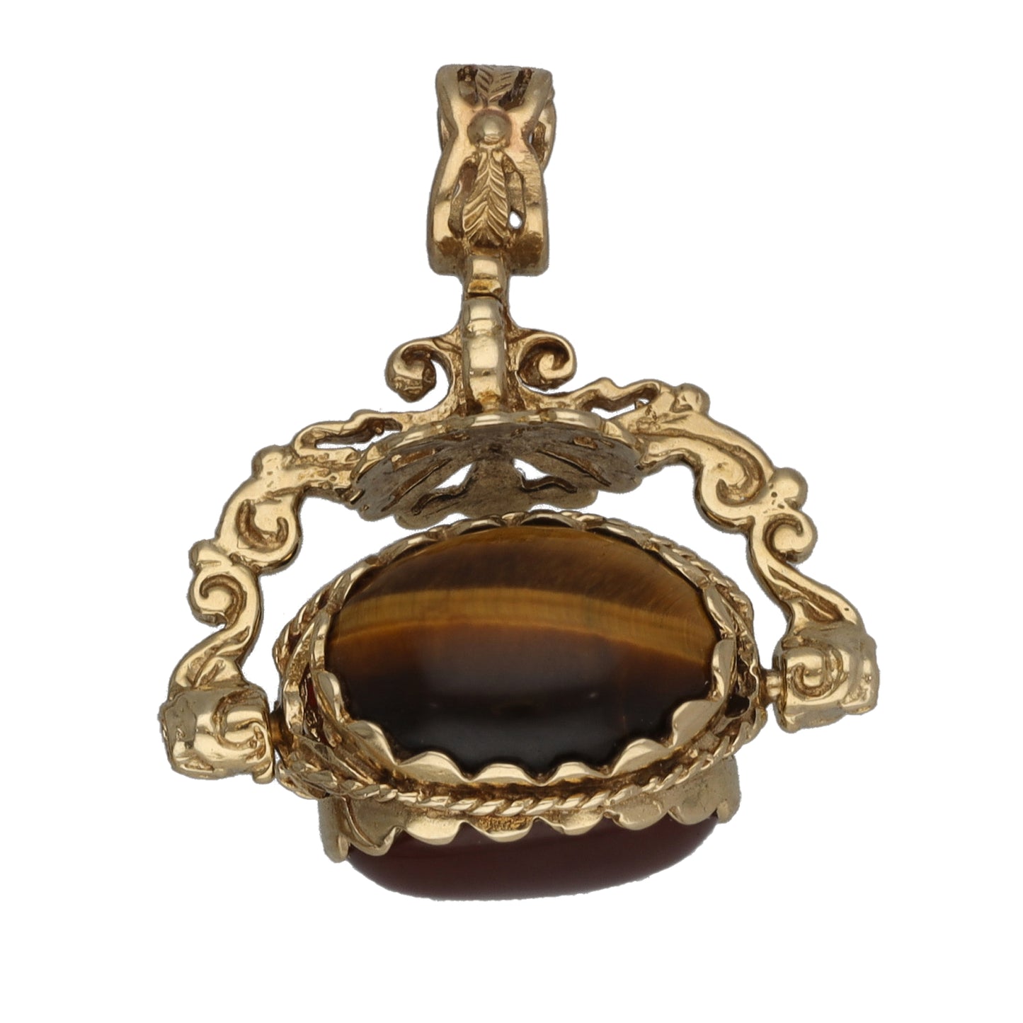 9ct Gold Carnelian & Tiger's Eye & Onyx Fob Pendant