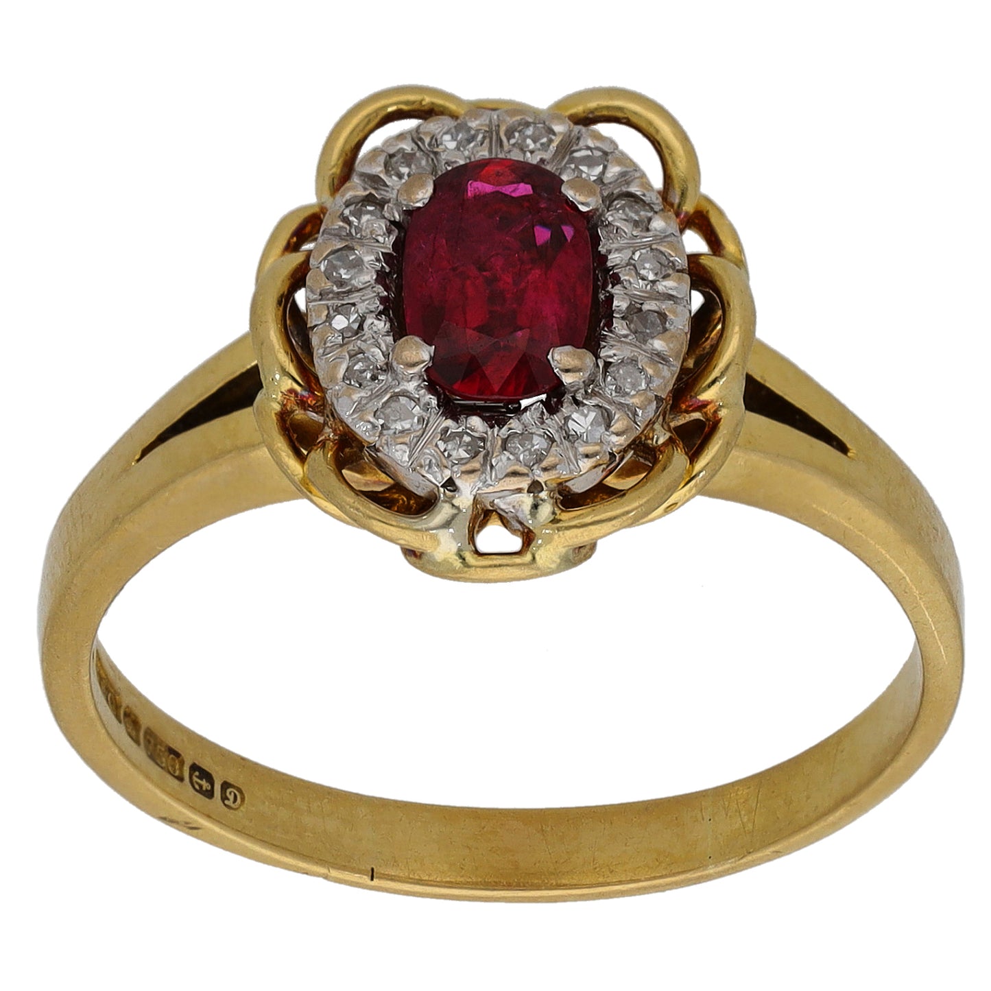 18ct Gold Ruby & 0.08ct Diamond Dress/Cocktail Ring Size U