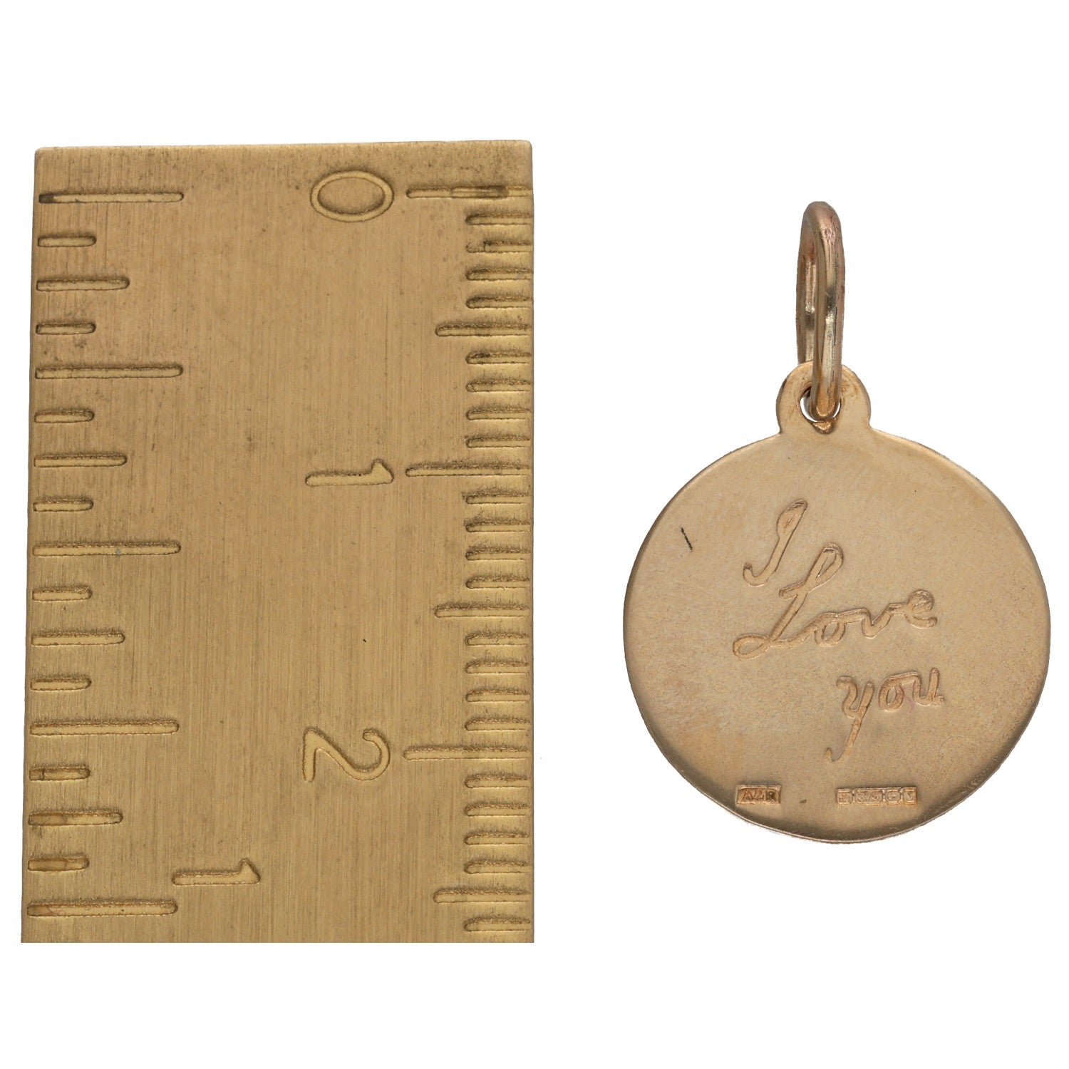 9ct gold round pendant back engraved "Love you" with hanging loop