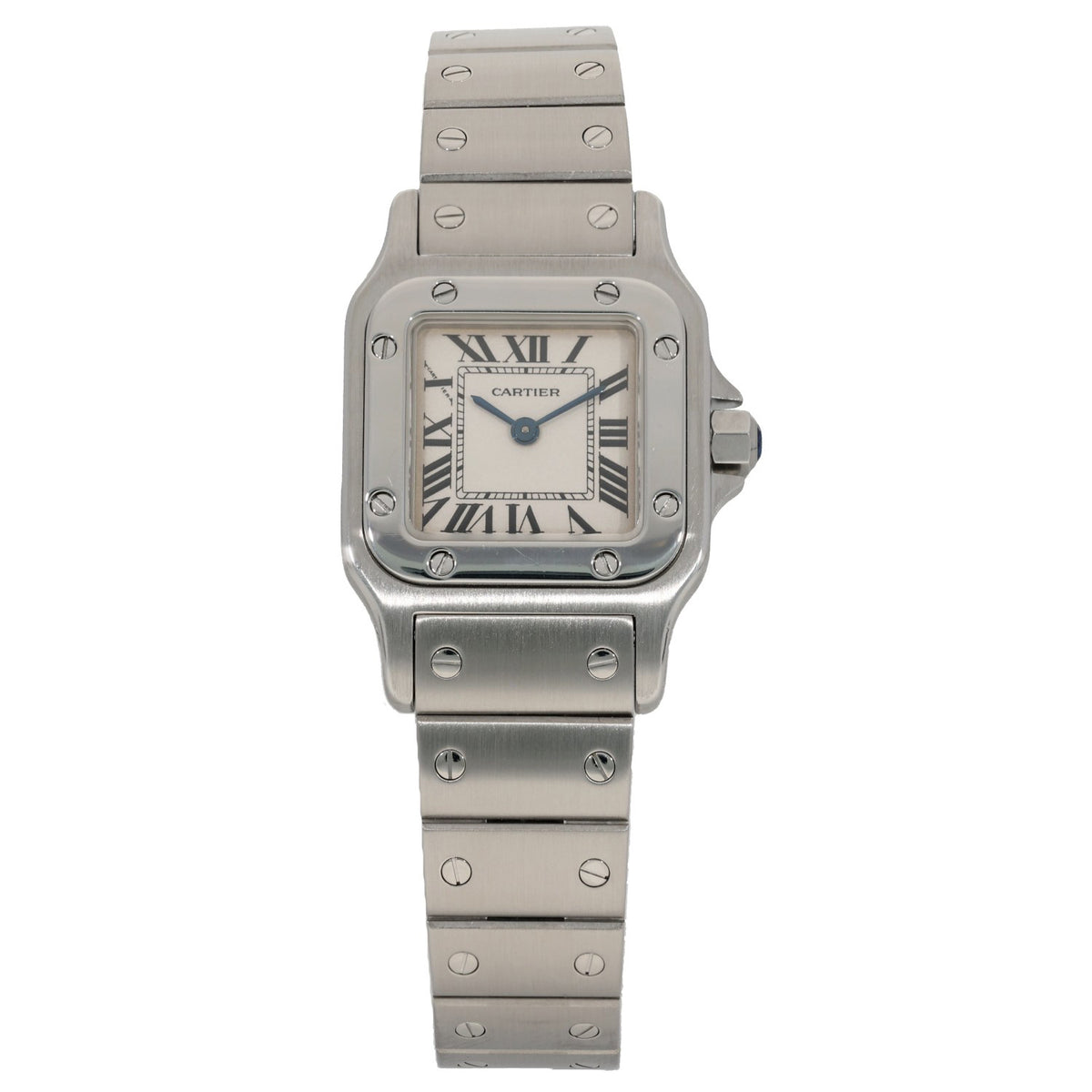 Cartier Santos W20056D6 in 24mm stainless steel casem with link bracelet and crown also in stainless steel, front image