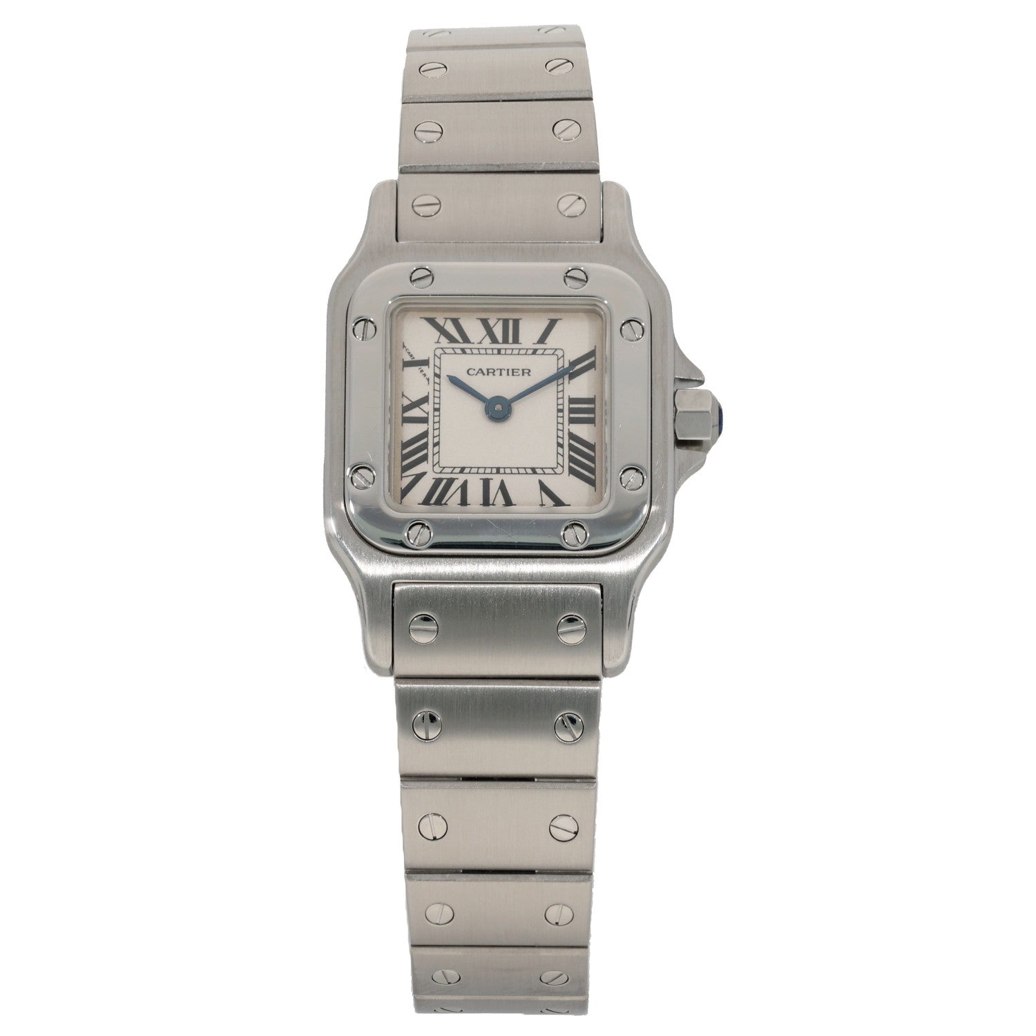 Cartier Santos W20056D6 in 24mm stainless steel casem with link bracelet and crown also in stainless steel, front image